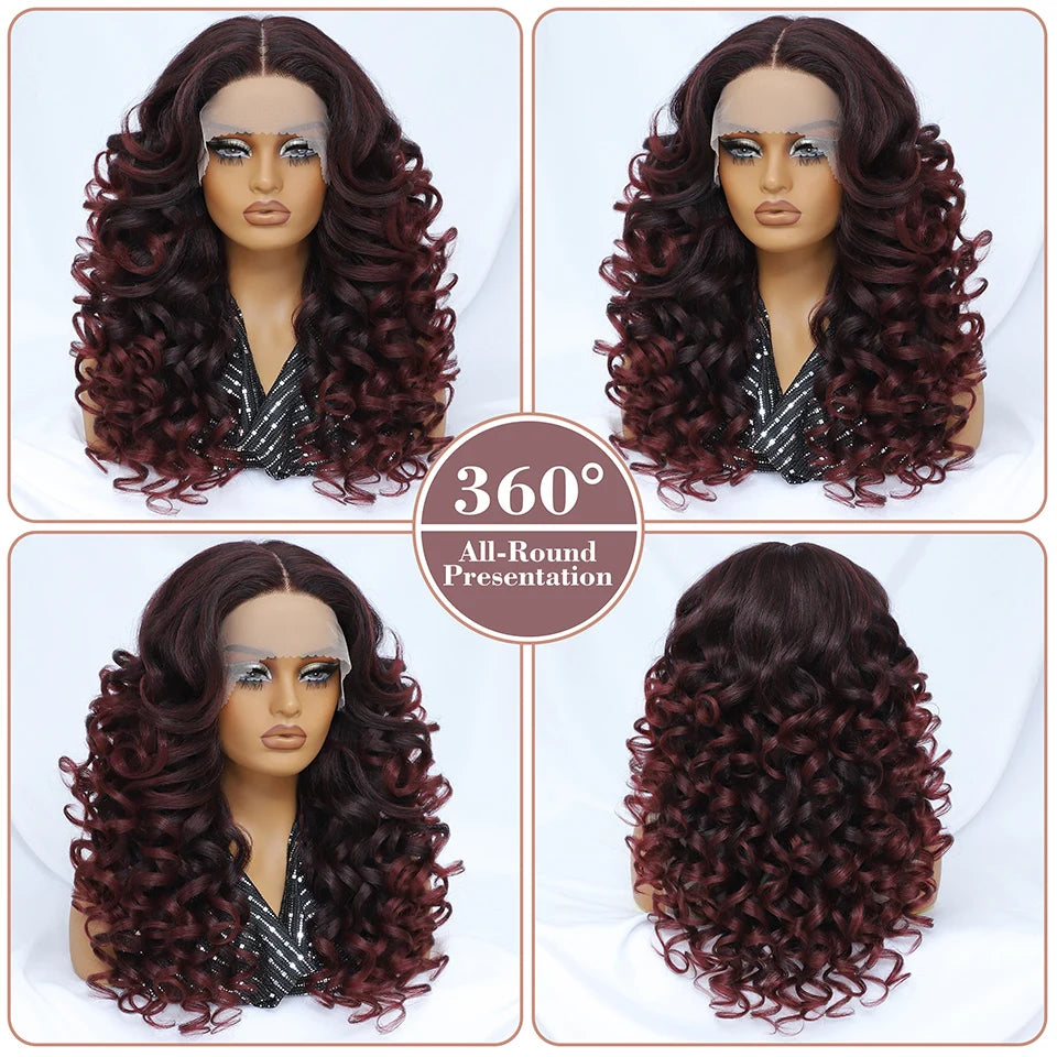 Lace Front Wigs 13X5X1 Latisha Synthetic HD Curly Pre Plucked Lace Front Wigs With Bangs For Afro Women Highlight With Baby Hair