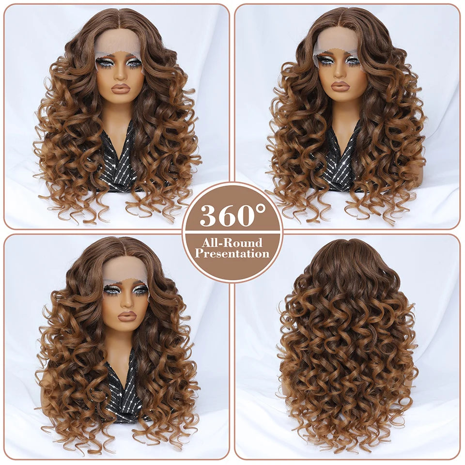 Lace Front Wigs 13X5X1 Latisha Synthetic HD Curly Pre Plucked Lace Front Wigs With Bangs For Afro Women Highlight With Baby Hair