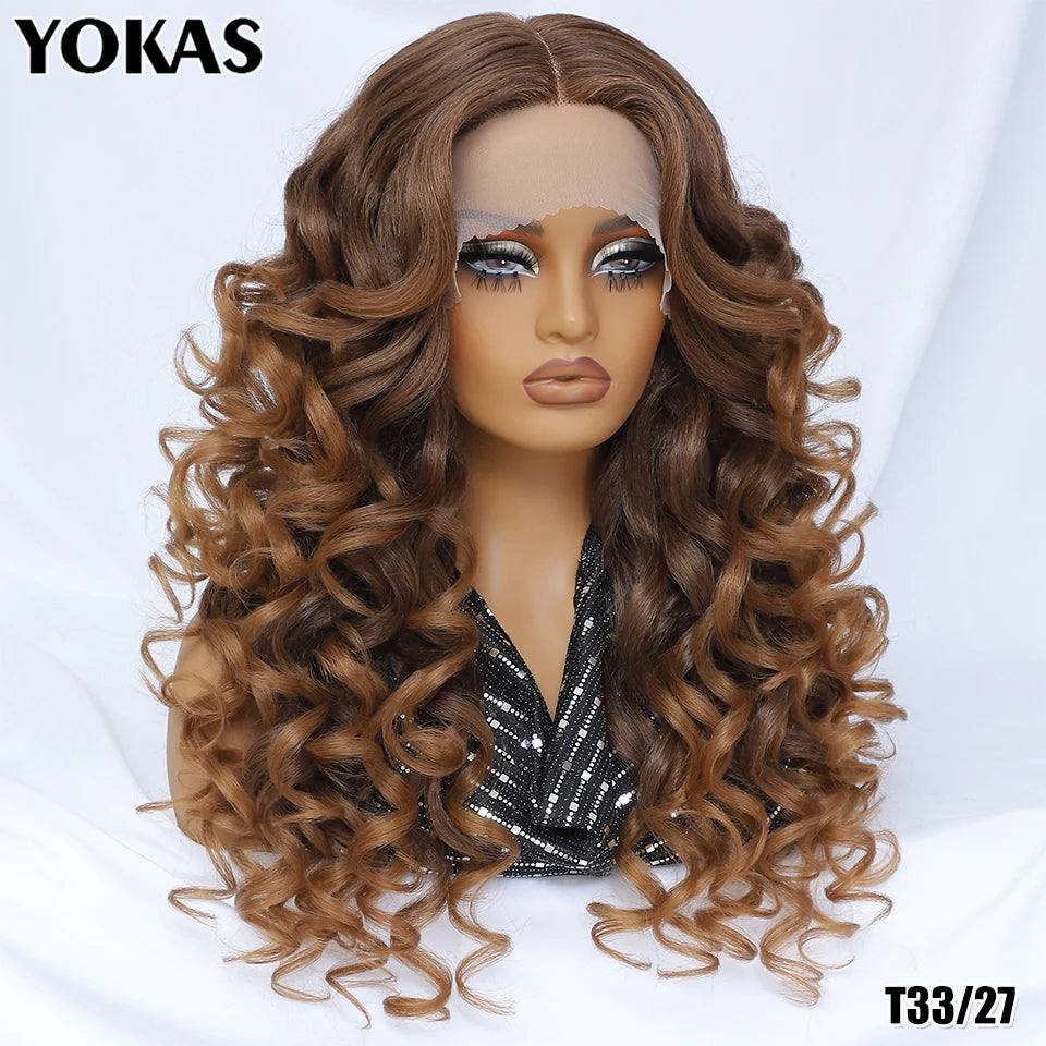 Lace Front Wigs 13X5X1 Latisha Synthetic HD Curly Pre Plucked Lace Front Wigs With Bangs For Afro Women Highlight With Baby Hair
