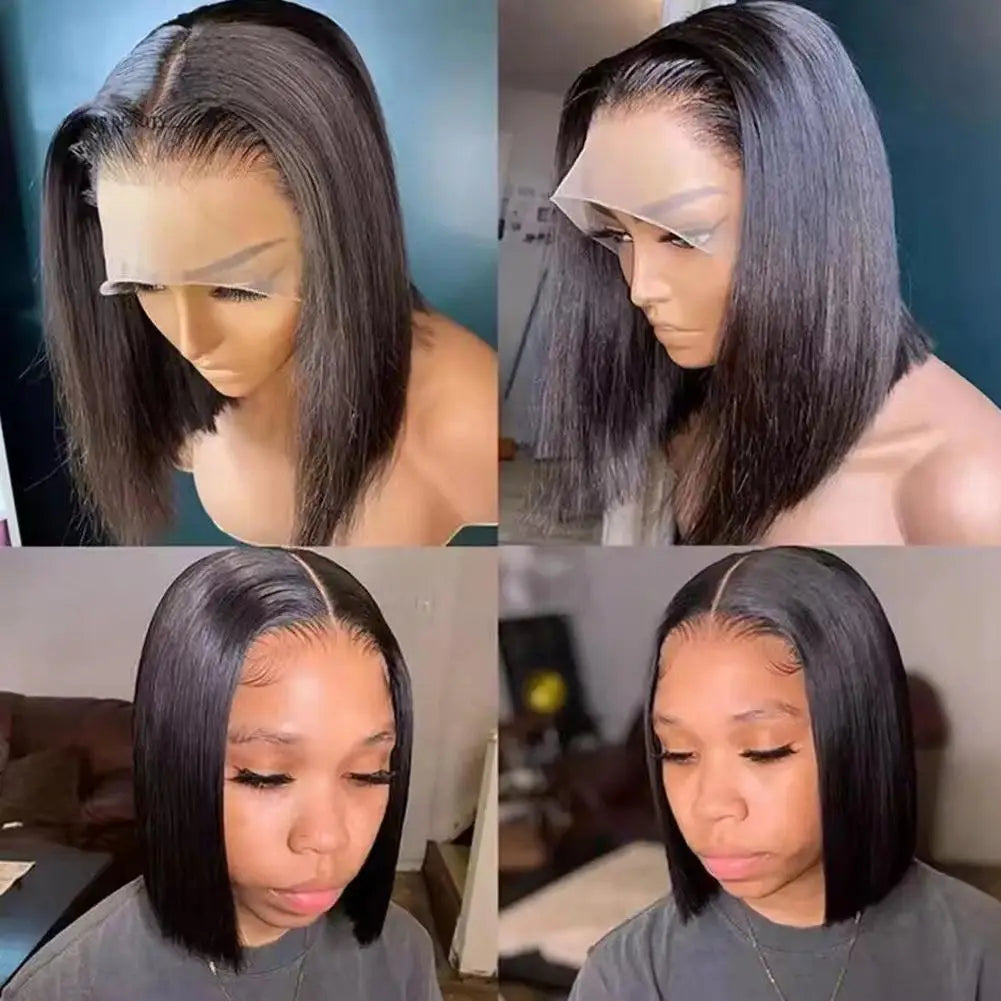 Lace Front Bob Wig Short Straight Hair Synthetic Full Wig with Pre-Plucked Hairline & Natural Look, Glueless Wear