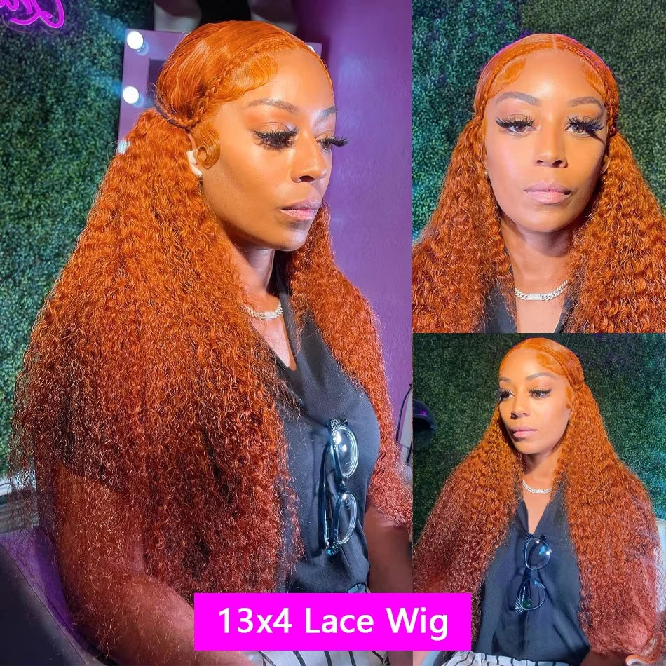 Orange Ginger Lace Front Wig Curly Human Hair Wigs For Women Deep Wave Frontal Wig 13x4 13x6 HD Lace Front Human Hair Wig