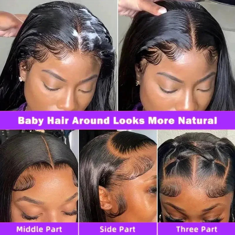 Straight Bob Wig 200% Density 13X4 Lace Frontal Wigs Brazilian Pre Plucked With Baby Hair 4x4 For Women 100% Human Hair Wigs #1B