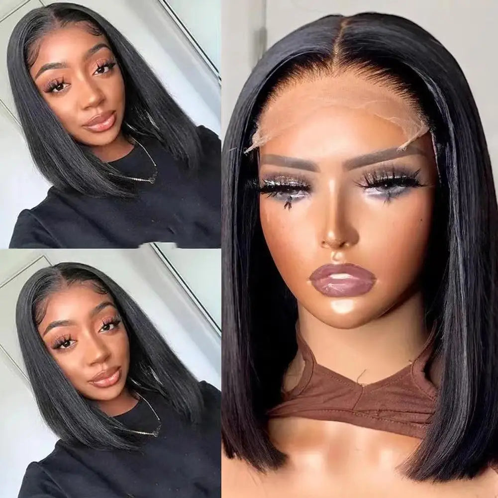 Lace Front Bob Wig Short Straight Hair Synthetic Full Wig with Pre-Plucked Hairline & Natural Look, Glueless Wear