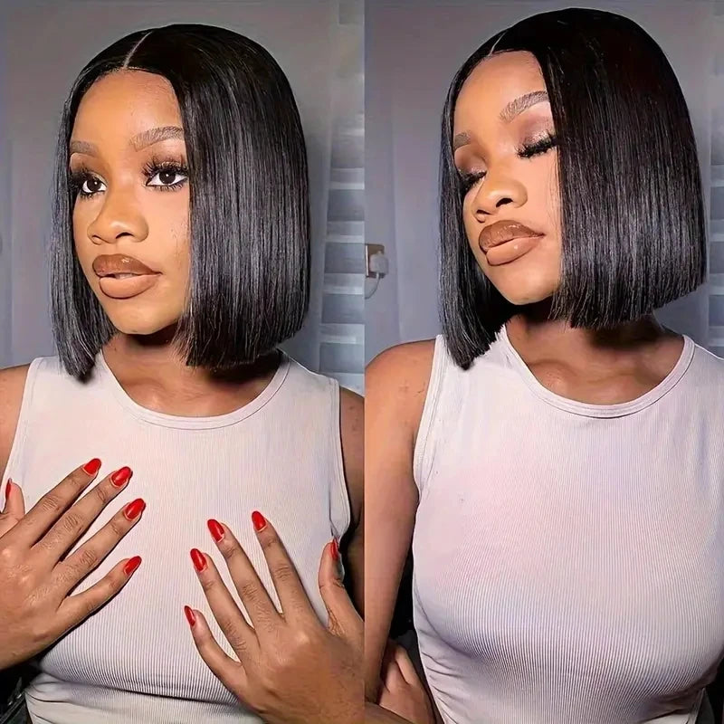 13x4 Straight Lace Frontal Bob Wig Pre Plucked Human Hair Wigs Brazilian Remy Short Bob Wig For Women Natural Black #1B 14 Inch