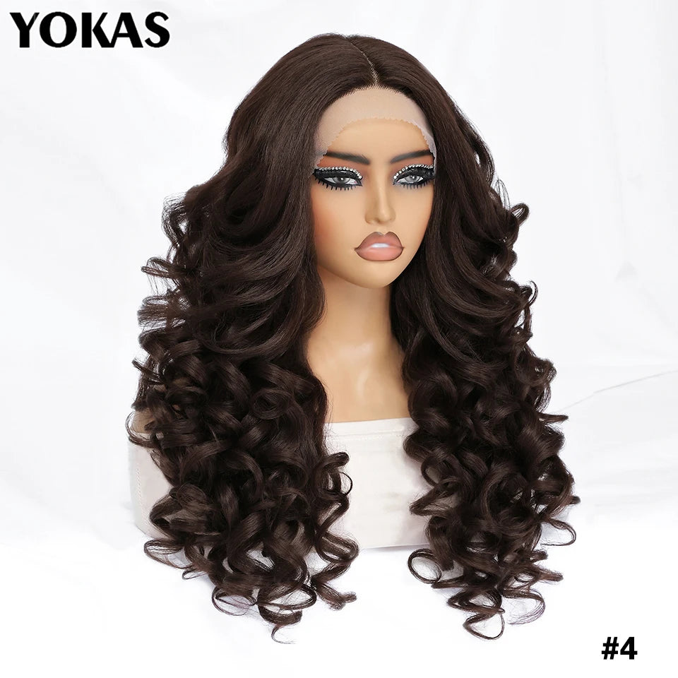 Lace Front Wigs 13X5X1 Latisha Synthetic HD Curly Pre Plucked Lace Front Wigs With Bangs For Afro Women Highlight With Baby Hair