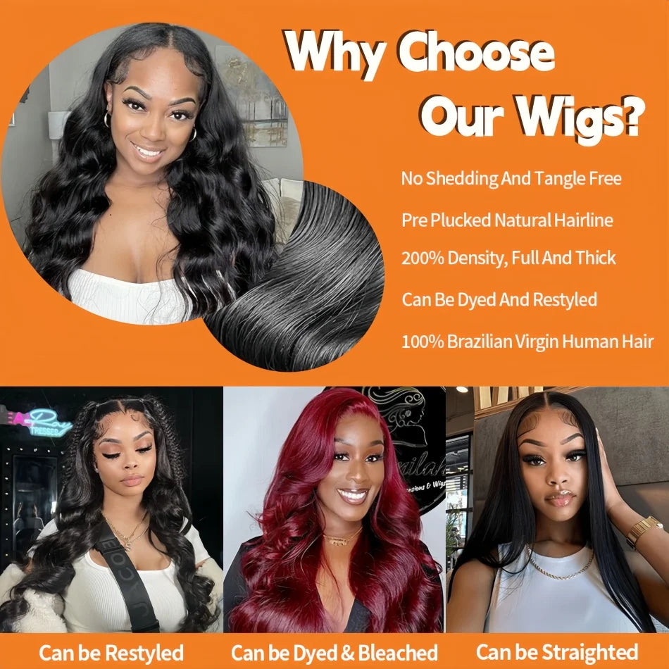 40 Inch Body Wave 5x5 Glueless Wig 100% Human Hair Pre-plucked Brazilian 200 Density 13x6 Lace Frontal Human Hair Wig for Women