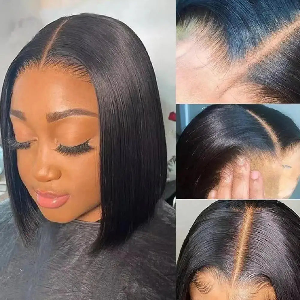 Lace Front Bob Wig Short Straight Hair Synthetic Full Wig with Pre-Plucked Hairline & Natural Look, Glueless Wear