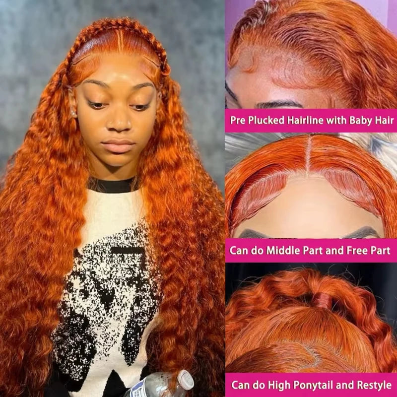 Orange Ginger Lace Front Wig Curly Human Hair Wigs For Women Deep Wave Frontal Wig 13x4 13x6 HD Lace Front Human Hair Wig