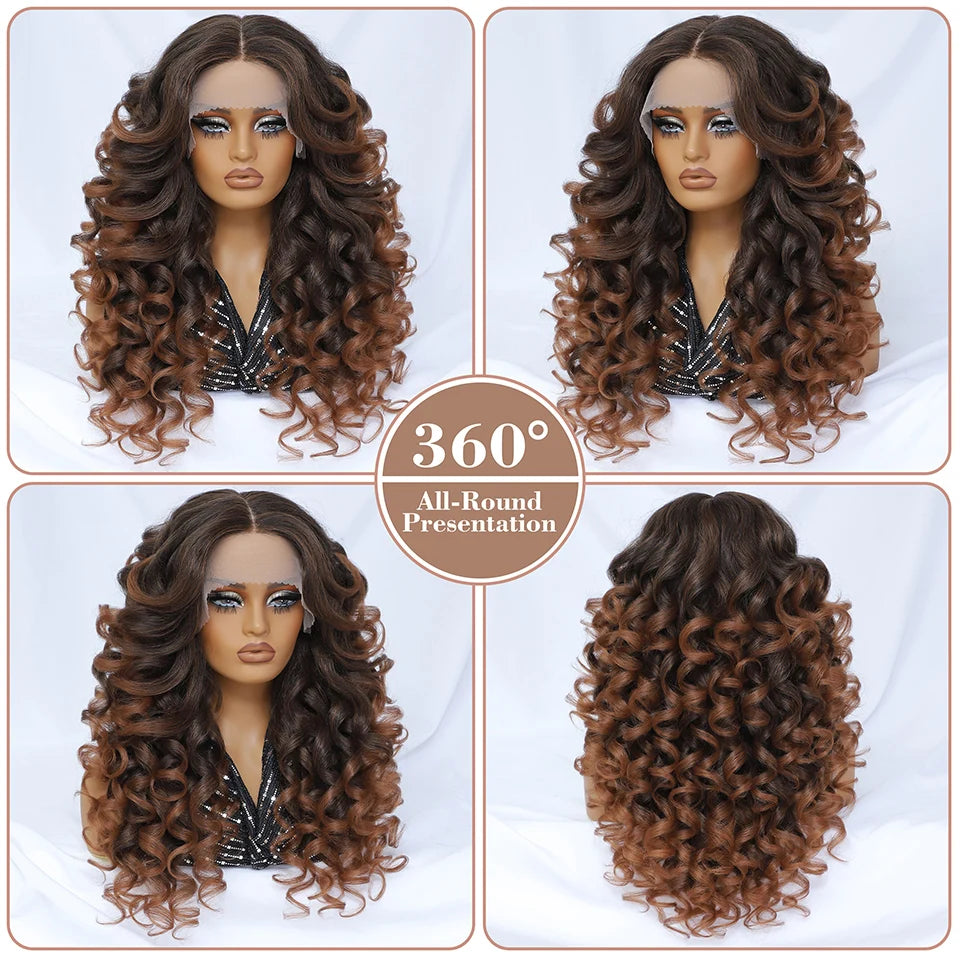 Lace Front Wigs 13X5X1 Latisha Synthetic HD Curly Pre Plucked Lace Front Wigs With Bangs For Afro Women Highlight With Baby Hair