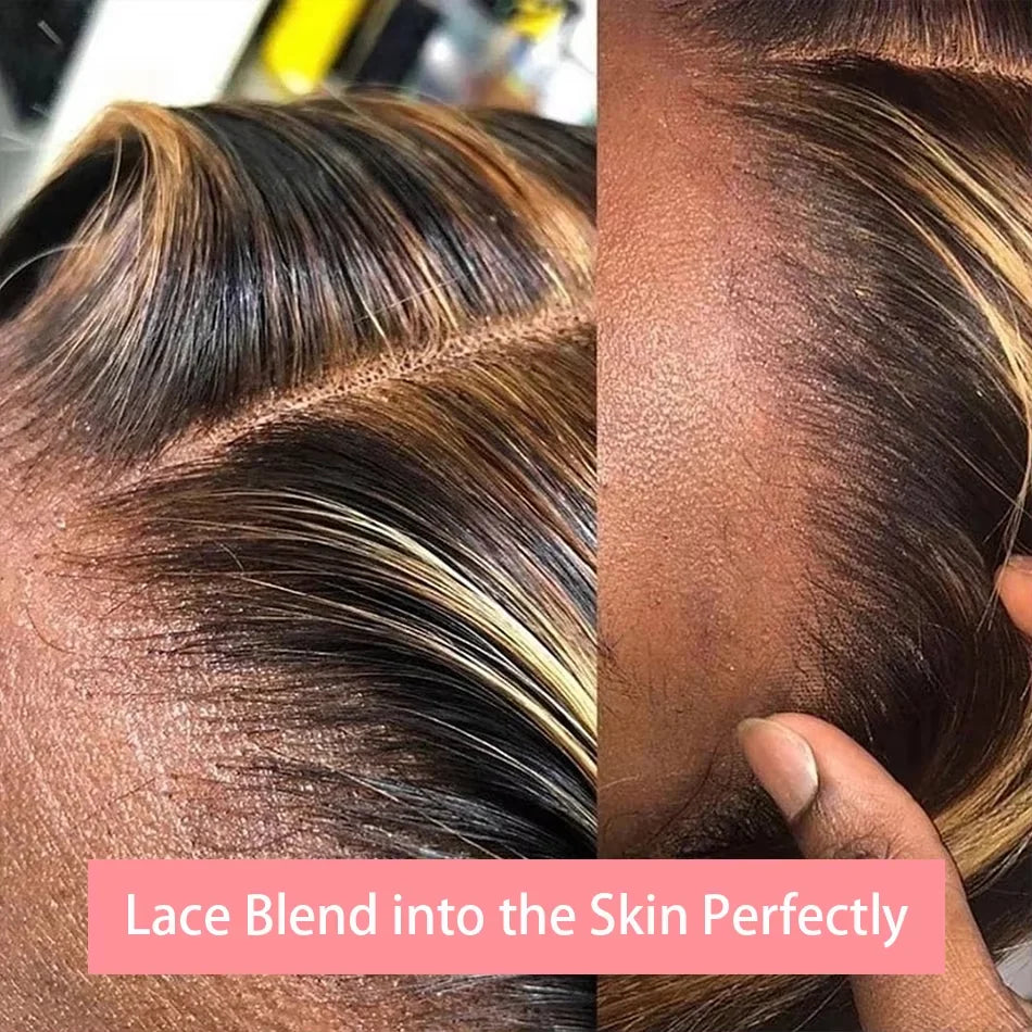 200% Density Short Bob Wigs Highlight Straight Lace Front Wigs Blonde 13x4 Transparent Lace Front Wig 100% Human Hair 427#16Inc