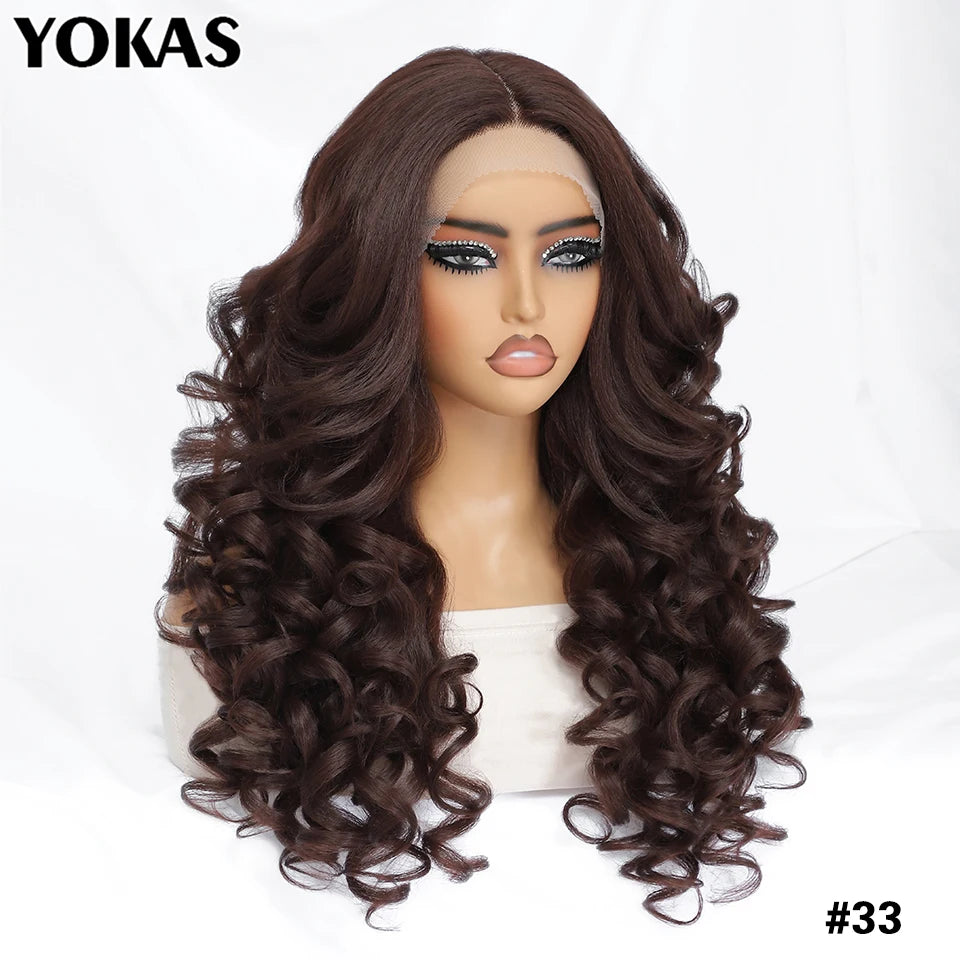 Lace Front Wigs 13X5X1 Latisha Synthetic HD Curly Pre Plucked Lace Front Wigs With Bangs For Afro Women Highlight With Baby Hair