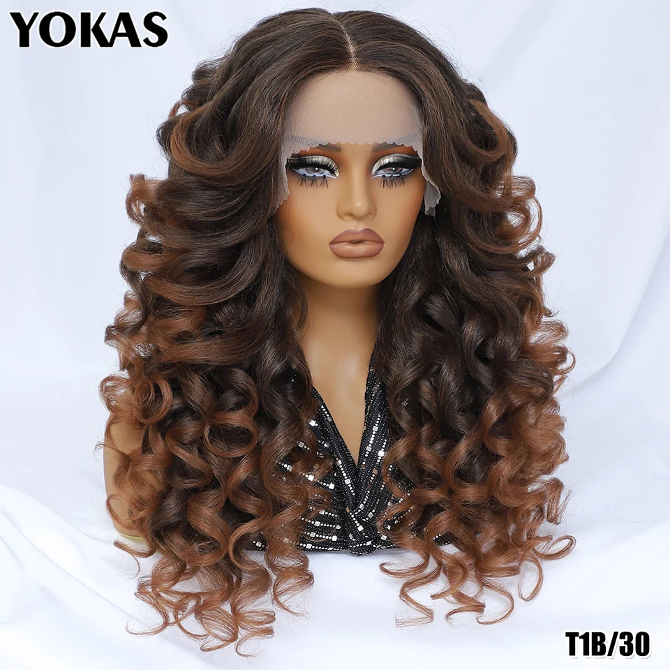 Lace Front Wigs 13X5X1 Latisha Synthetic HD Curly Pre Plucked Lace Front Wigs With Bangs For Afro Women Highlight With Baby Hair