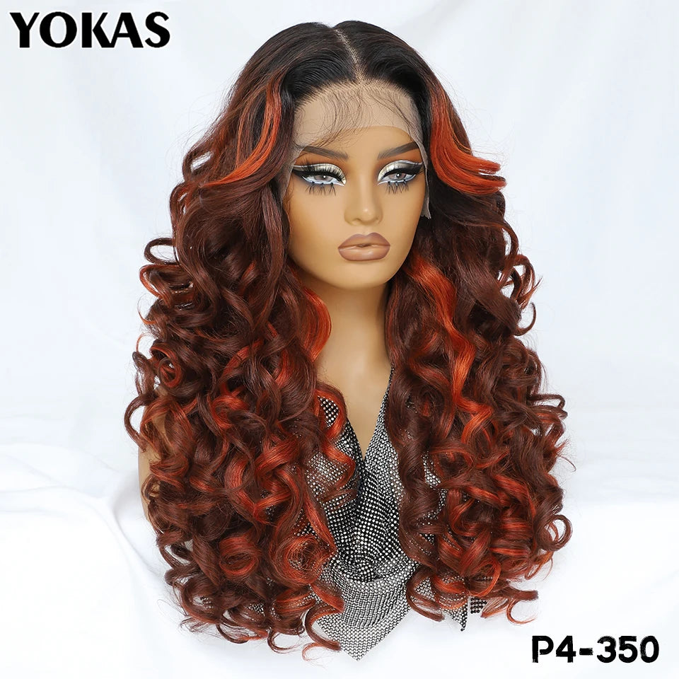 Lace Front Wigs 13X5X1 Latisha Synthetic HD Curly Pre Plucked Lace Front Wigs With Bangs For Afro Women Highlight With Baby Hair