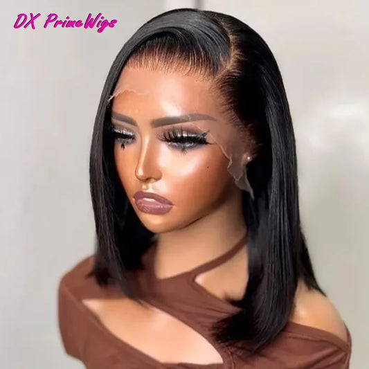 13x4 Straight Lace Frontal Bob Wig Pre Plucked Human Hair Wigs Brazilian Remy Short Bob Wig For Women Natural Black #1B 14 Inch