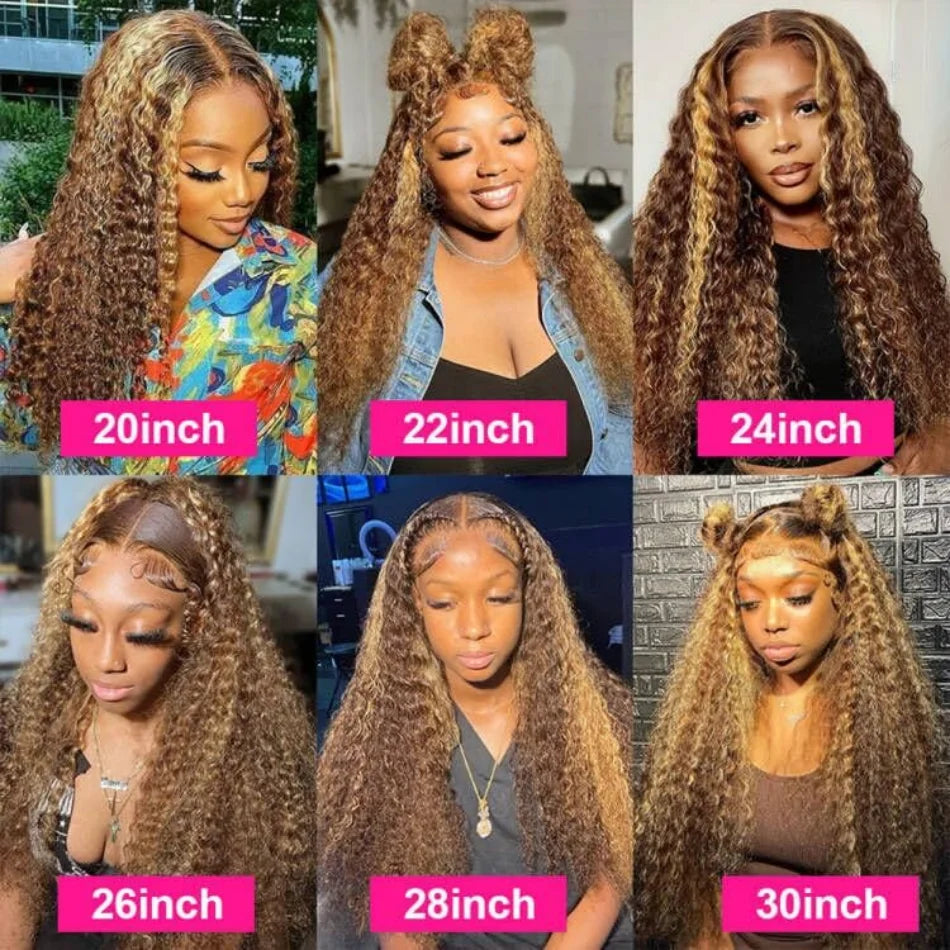 Highlight 360 Full Lace Wig Human Hair Pre Plucked Hd Deep Wave Frontal Wig Invisible Drawstring Curly Human Hair Wigs 3032 Inch