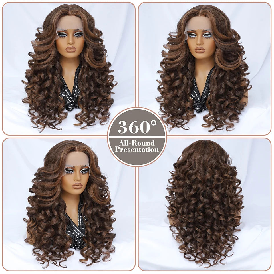 Lace Front Wigs 13X5X1 Latisha Synthetic HD Curly Pre Plucked Lace Front Wigs With Bangs For Afro Women Highlight With Baby Hair