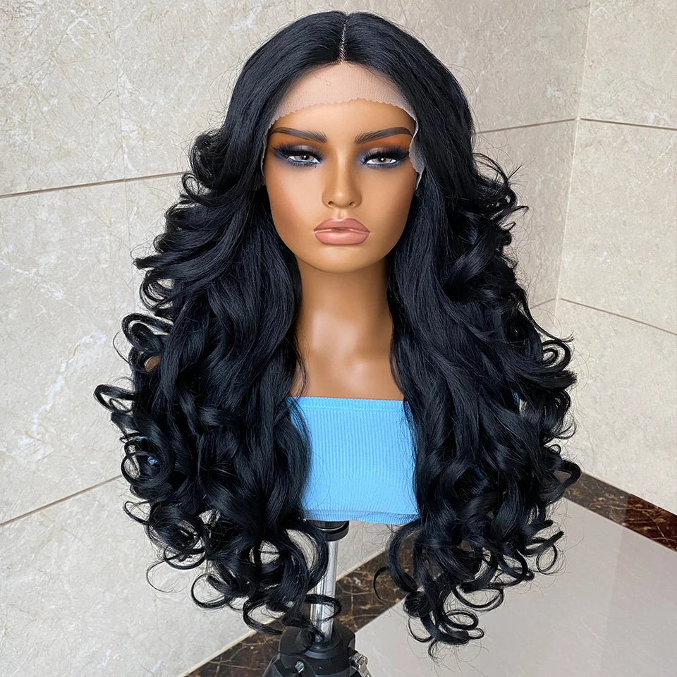 Lace Front Wigs 13X5X1 Latisha Synthetic HD Curly Pre Plucked Lace Front Wigs With Bangs For Afro Women Highlight With Baby Hair