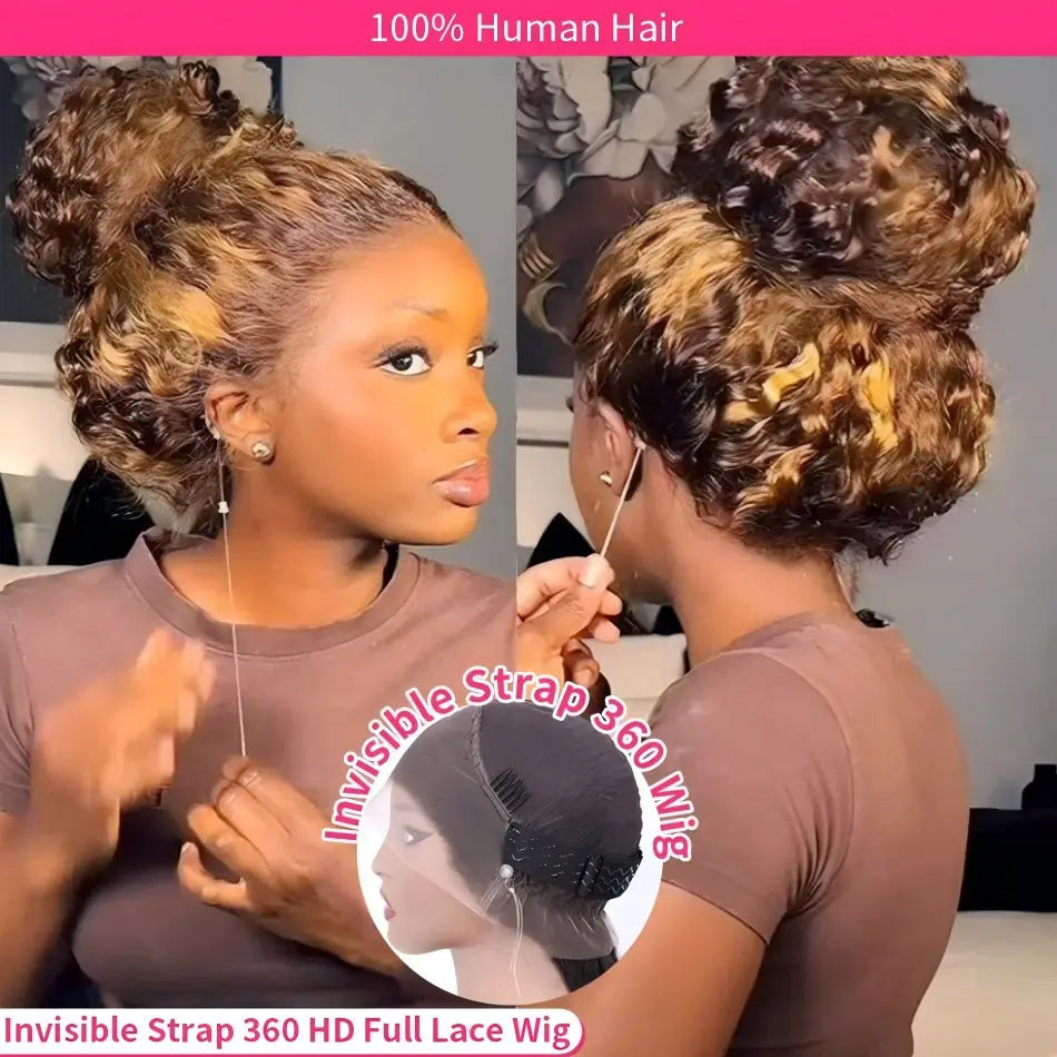 Highlight 360 Full Lace Wig Human Hair Pre Plucked Hd Deep Wave Frontal Wig Invisible Drawstring Curly Human Hair Wigs 3032 Inch