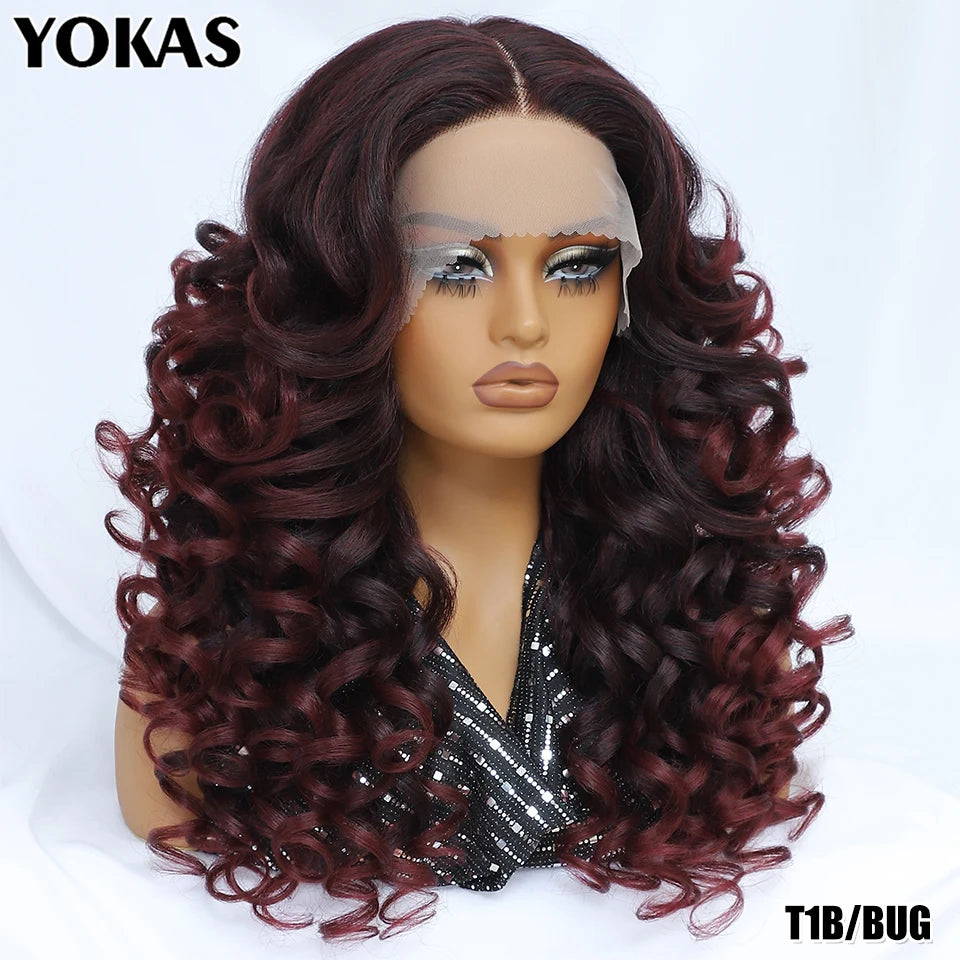 Lace Front Wigs 13X5X1 Latisha Synthetic HD Curly Pre Plucked Lace Front Wigs With Bangs For Afro Women Highlight With Baby Hair