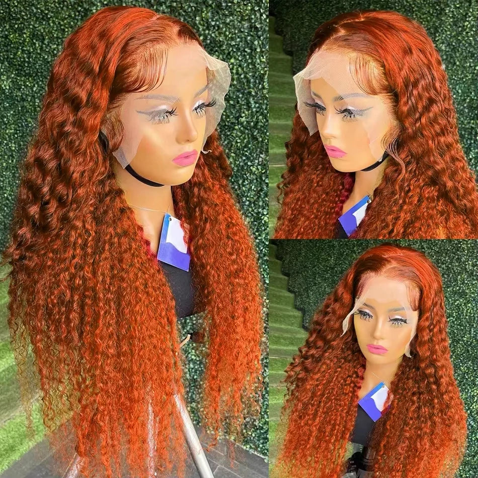 Orange Ginger Lace Front Wig Curly Human Hair Wigs For Women Deep Wave Frontal Wig 13x4 13x6 HD Lace Front Human Hair Wig