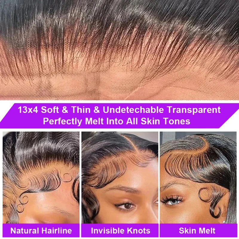 13x4 Straight Lace Frontal Bob Wig Pre Plucked Human Hair Wigs Brazilian Remy Short Bob Wig For Women Natural Black #1B 14 Inch