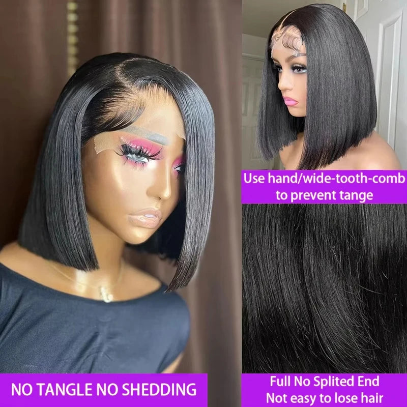 Straight Bob Wig 200% Density 13X4 Lace Frontal Wigs Brazilian Pre Plucked With Baby Hair 4x4 For Women 100% Human Hair Wigs #1B