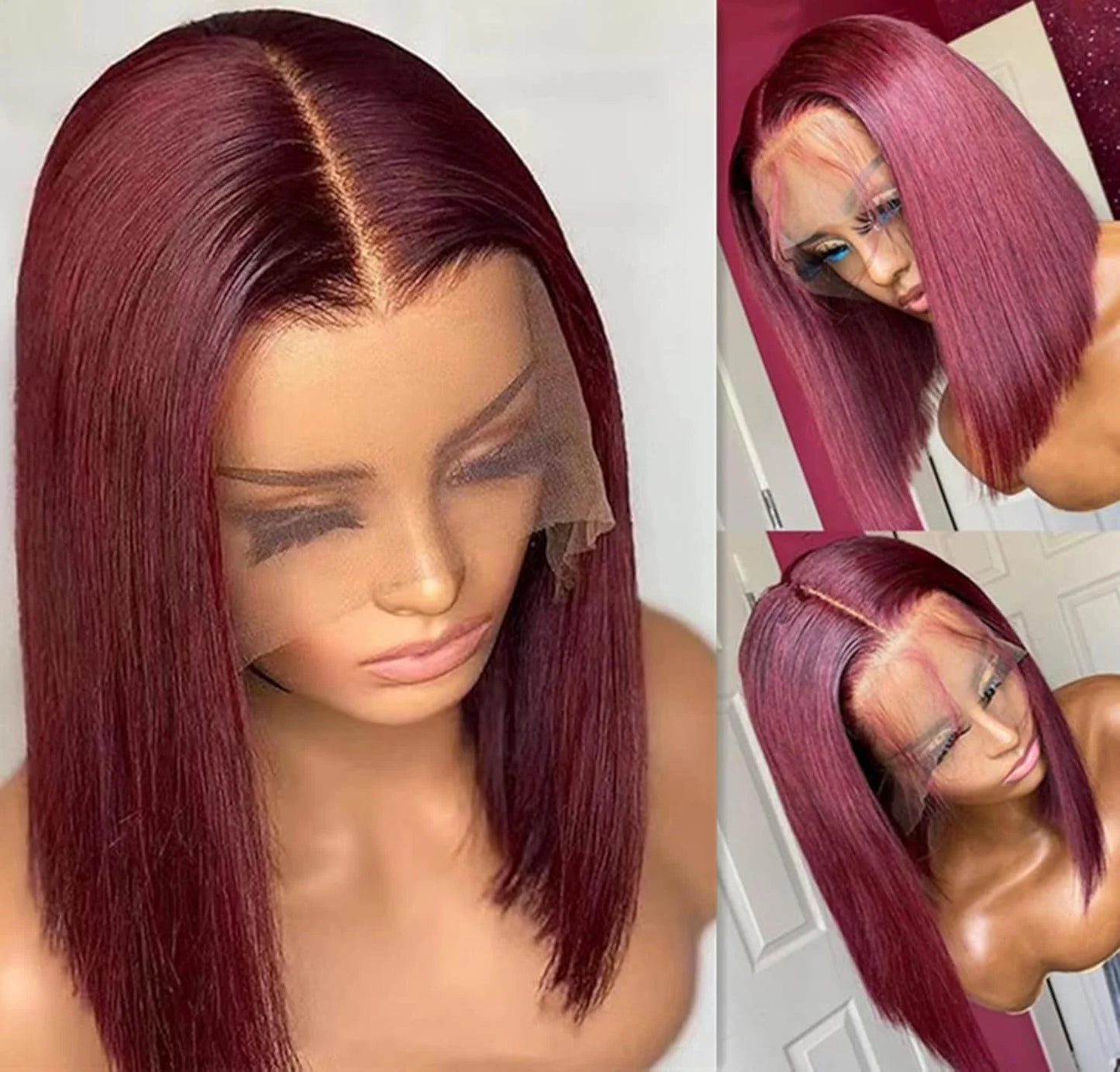 Burgundy Bob Wig Human Hair 13x4 Frontal Lace Straight 99J Short Human Hair Wigs Red Wig Front Human Hair Wig Colored Human Hair