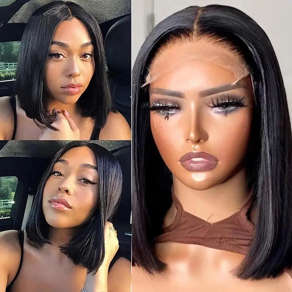 Lace Front Bob Wig Short Straight Hair Synthetic Full Wig with Pre-Plucked Hairline & Natural Look, Glueless Wear