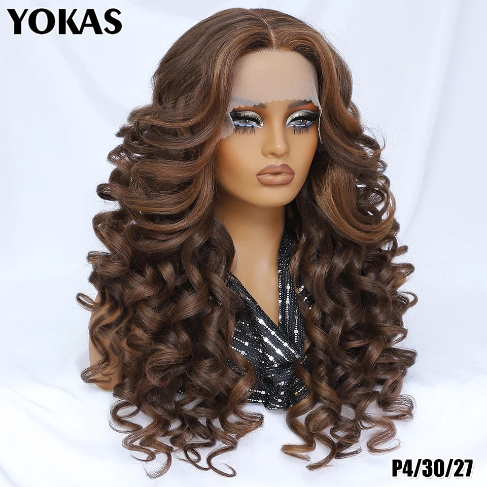 Lace Front Wigs 13X5X1 Latisha Synthetic HD Curly Pre Plucked Lace Front Wigs With Bangs For Afro Women Highlight With Baby Hair