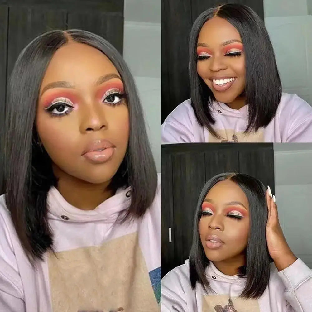 Lace Front Bob Wig Short Straight Hair Synthetic Full Wig with Pre-Plucked Hairline & Natural Look, Glueless Wear