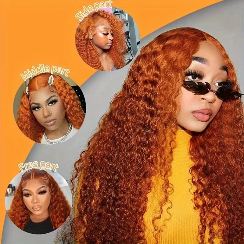 Water Wave Ginger Lace Front Wigs Human Hair 13x4 13x6 #350 Colored Wigs 100% Brazilian Human Hair Deep Curly Wigs Orange Ginger