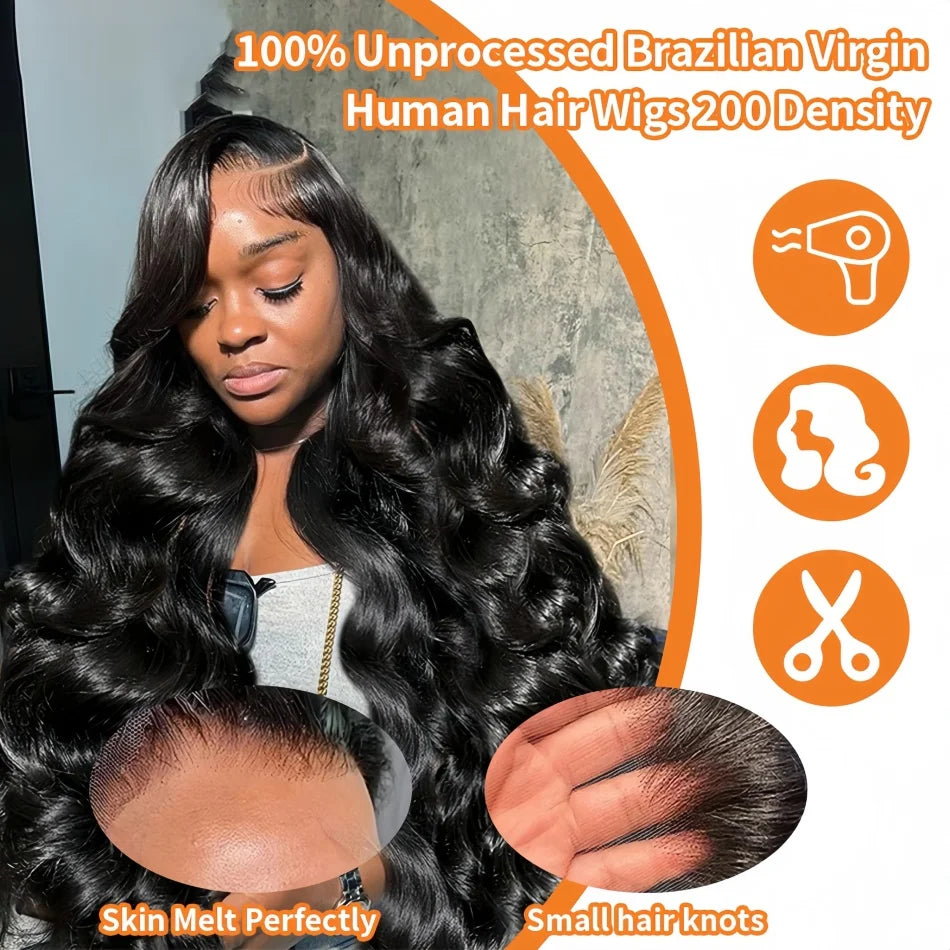 40 Inch Body Wave 5x5 Glueless Wig 100% Human Hair Pre-plucked Brazilian 200 Density 13x6 Lace Frontal Human Hair Wig for Women