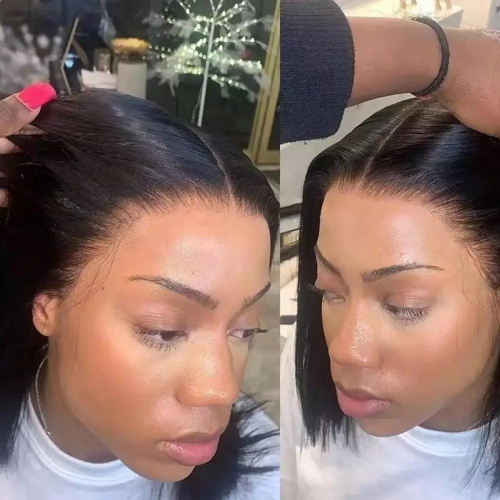 Lace Front Bob Wig Short Straight Hair Synthetic Full Wig with Pre-Plucked Hairline & Natural Look, Glueless Wear