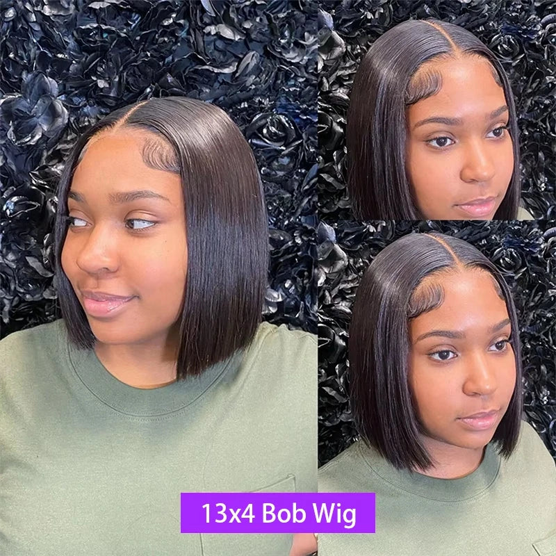 Straight Bob Wig 200% Density 13X4 Lace Frontal Wigs Brazilian Pre Plucked With Baby Hair 4x4 For Women 100% Human Hair Wigs #1B