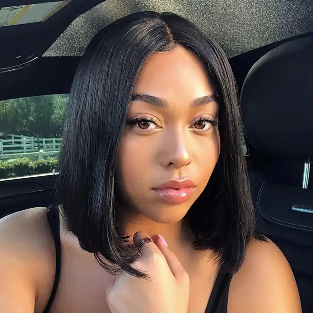 Lace Front Bob Wig Short Straight Hair Synthetic Full Wig with Pre-Plucked Hairline & Natural Look, Glueless Wear